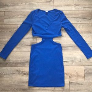 Blue Cutout Long-sleeve Dress